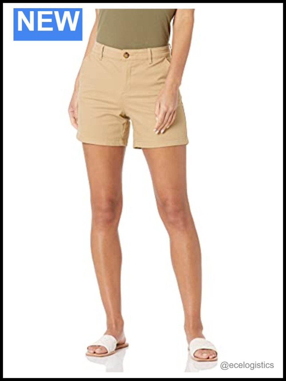 Women's Mid-Rise Slim-Fit 5" Inseam Khaki Shorts Stretch Cotton Twill